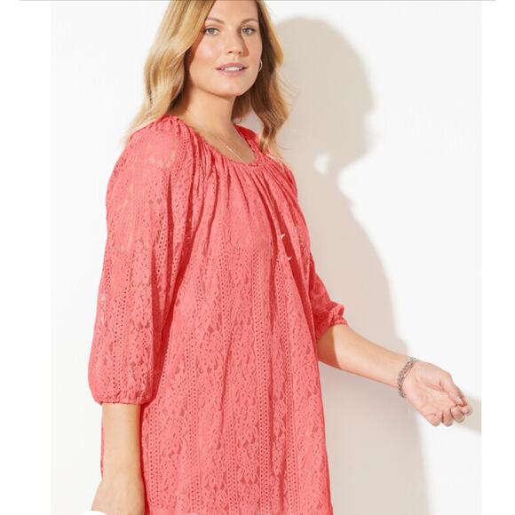 Catherines Women Top 2X Peach Floral Lace Overlay Eyelet Inlet Flowy Feminine - Picture 13 of 13